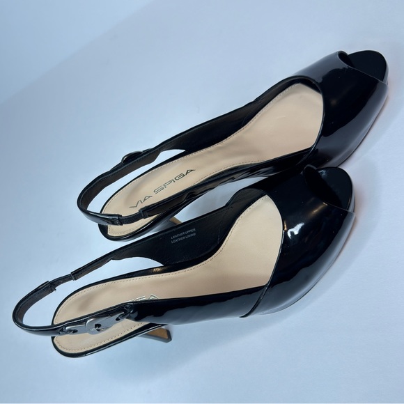 VIA SPIGA Italy Women's Peep Toe  Size 6M Slingback High Heel Black - Picture 2 of 14